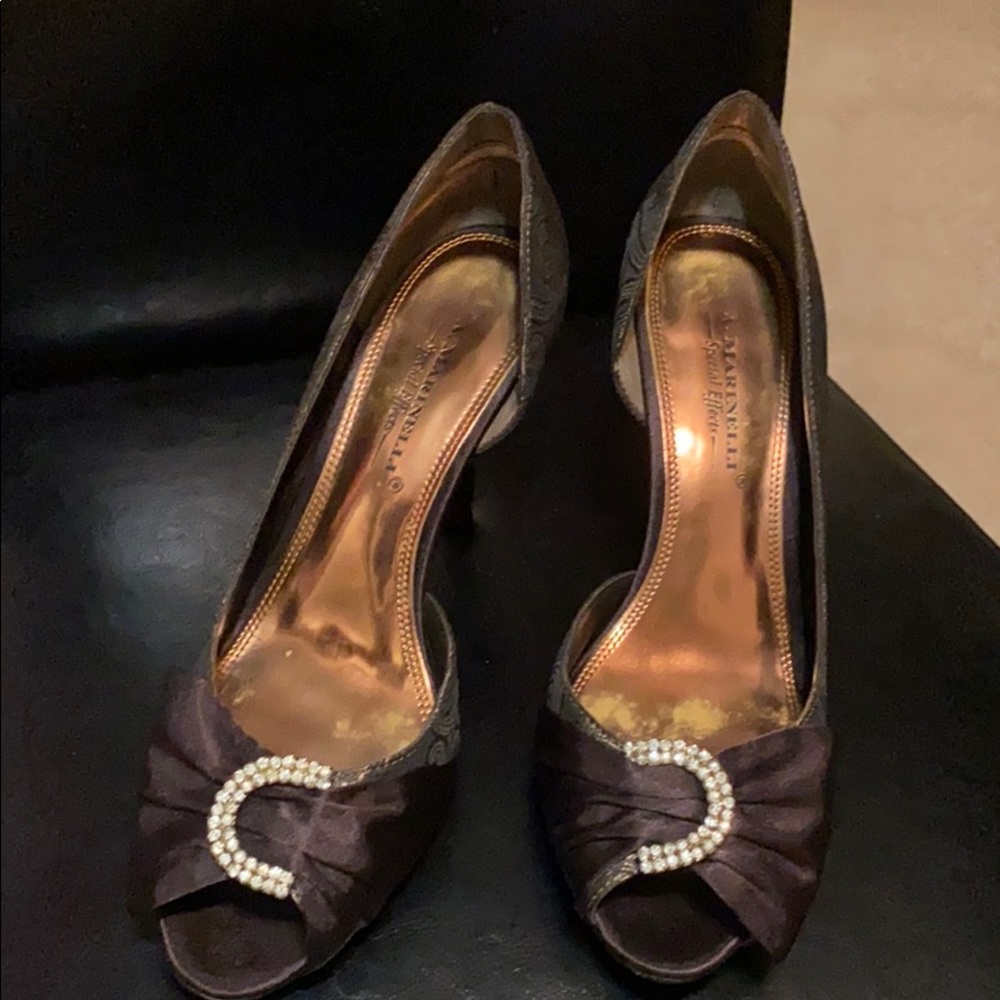 A Marinelli bronze brocade satin heels